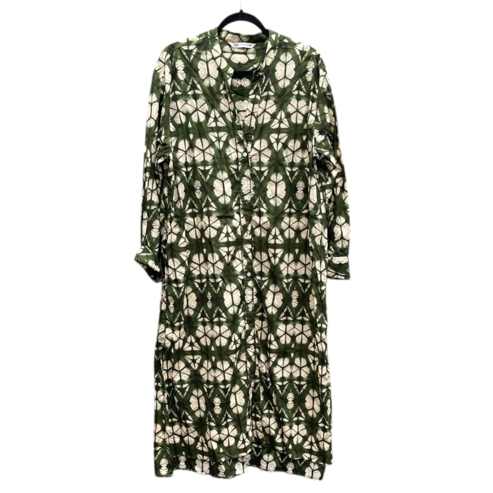 Zara Green and Cream Long Sleeve Tunic Dress Size: XL - Picture 2 of 12
